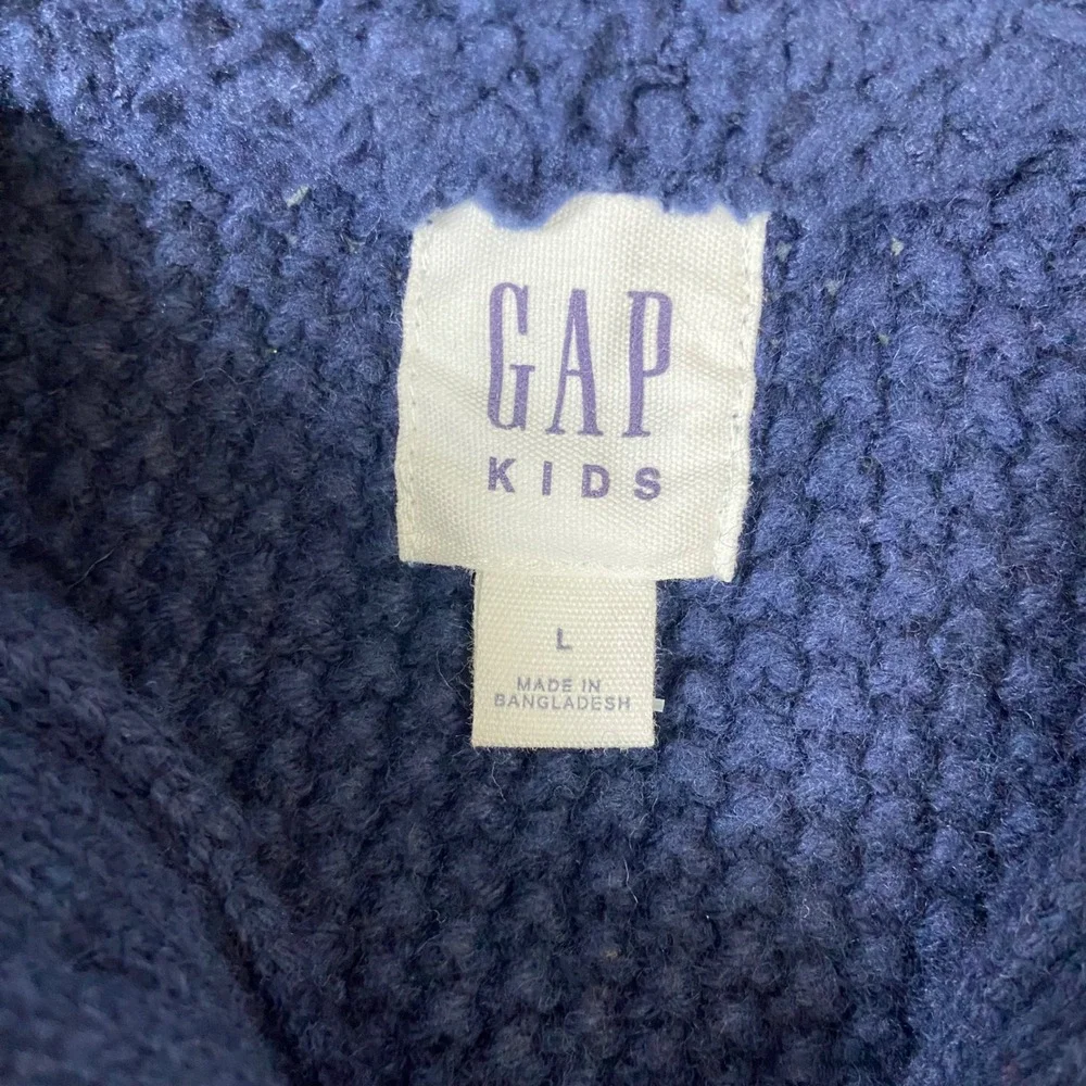 Gap Kids Boys Size‎ Large Blue Cable Knit Button Mock Neck Sweater